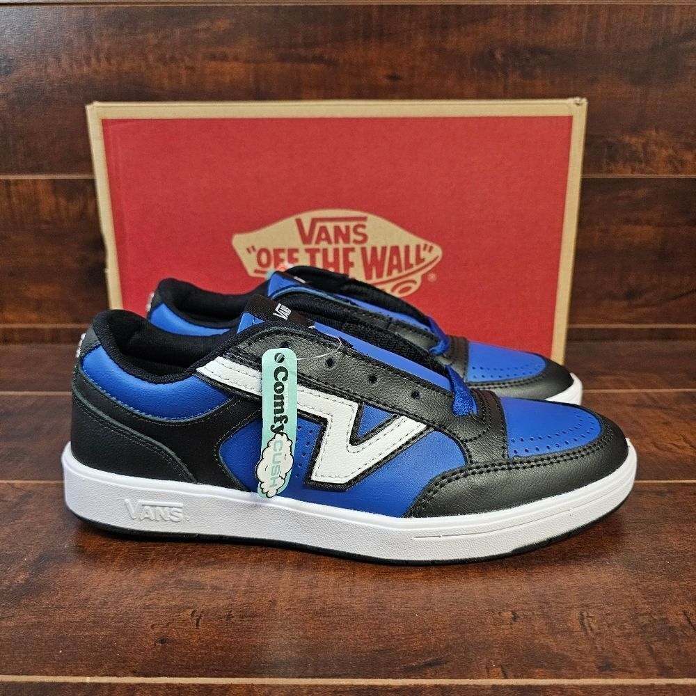 Vans Lowland Cc ComfyCush Leather Black Blue Sneakers Womens Size 7